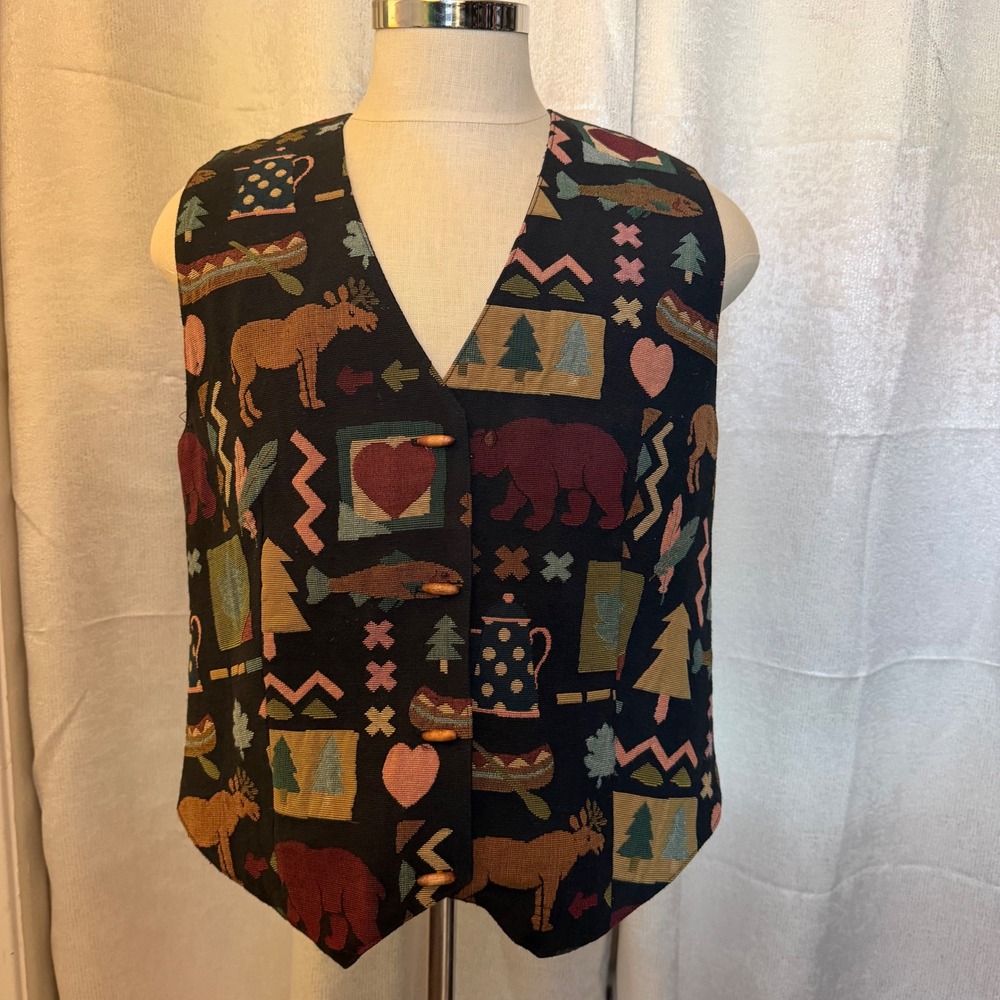 Vintage Signatures Northern Isles II Tapestry Vest 14W Cottagecore Made in USA
